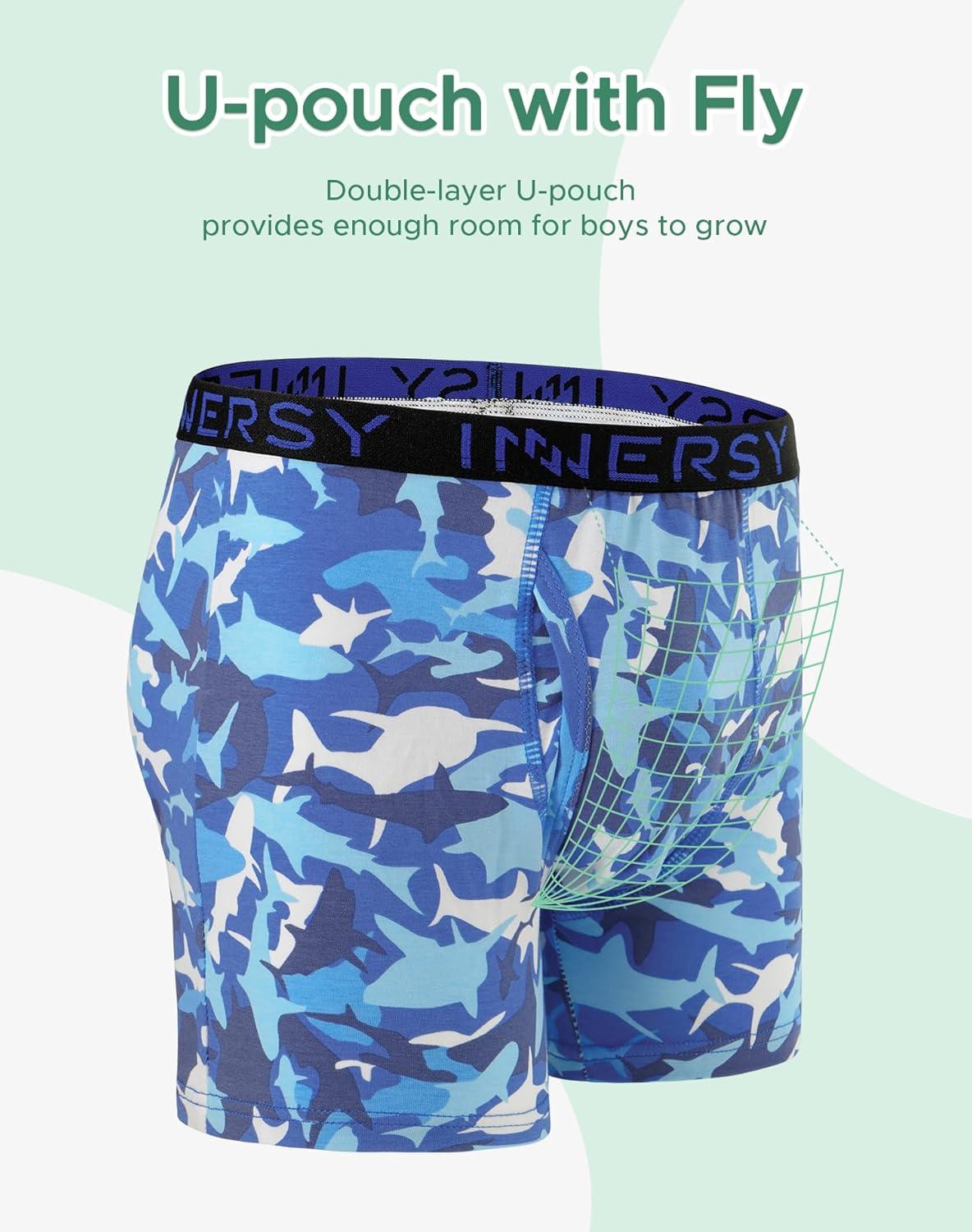 imageINNERSY Boys Boxer Briefs Cotton Breathable Underwear for 818 Teens 7 PackBlue Shark