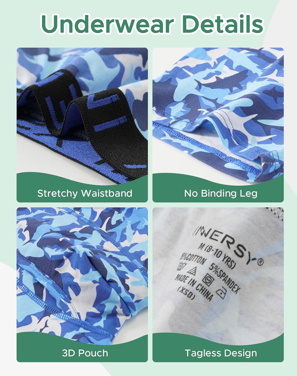 imageINNERSY Boys Boxer Briefs Cotton Breathable Underwear for 818 Teens 7 PackBlue Shark