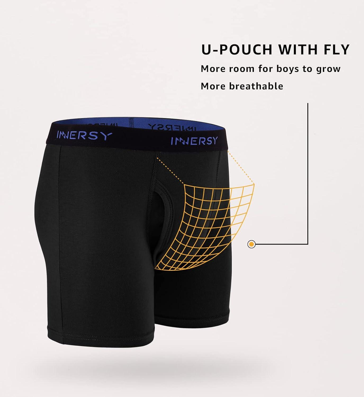 imageINNERSY Boys Underwear Stretchy Cotton Soft Boxer Briefs for 618 Teen Boys 5 Pack3 Black 2 Grey