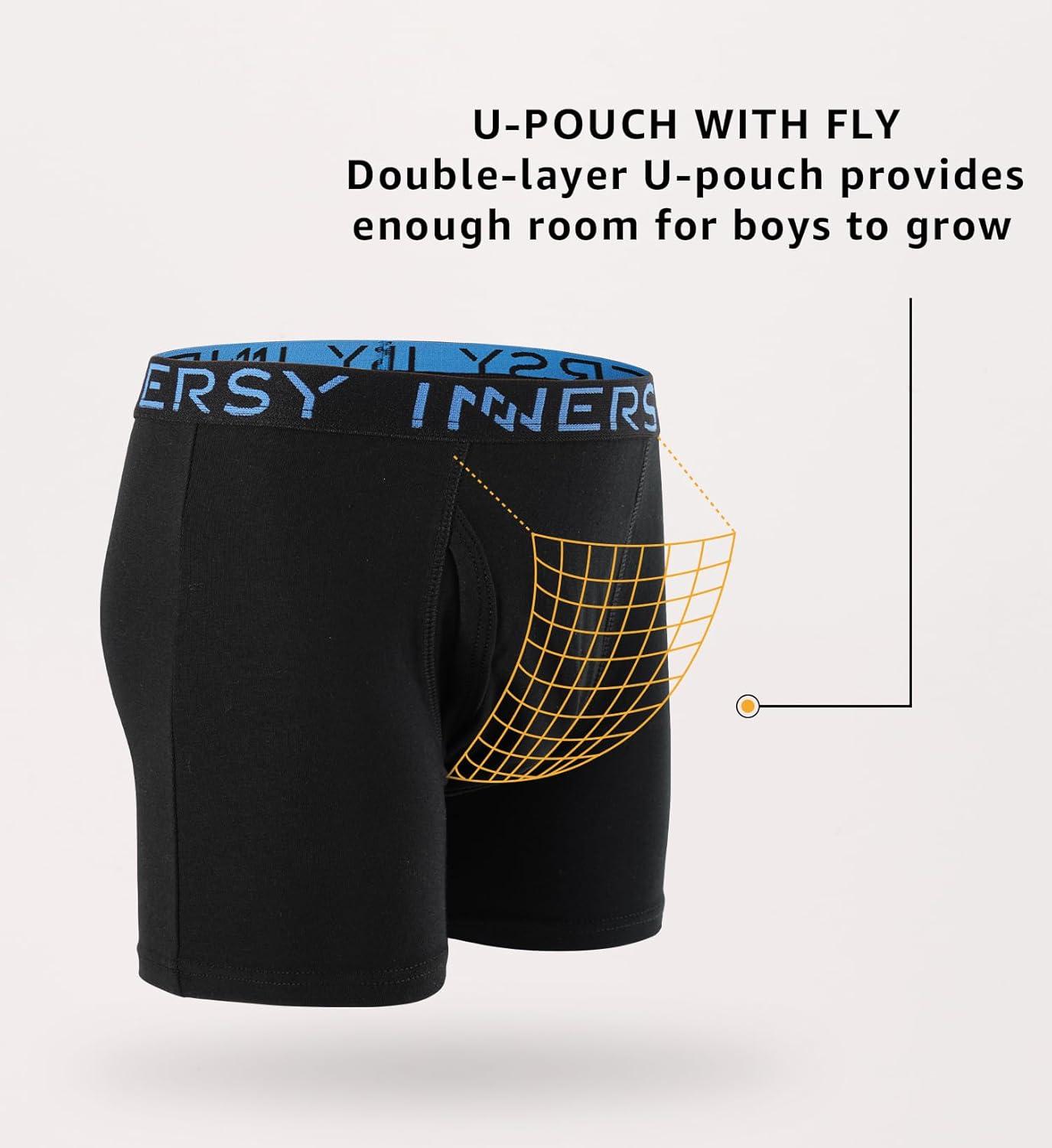 imageINNERSY Boys Underwear Stretchy Cotton Soft Boxer Briefs for 618 Teen Boys 5 Pack4 Black With Color Waistband