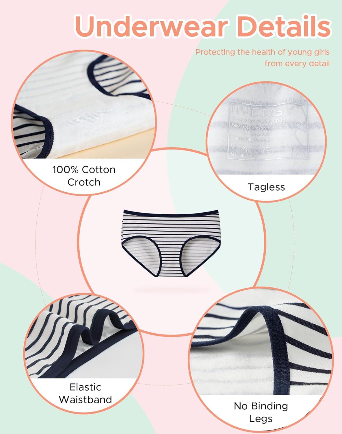 imageINNERSY Girls Cotton Underwear Teen Comfortable Panties Size 816 Briefs 6 Pack1 Stripe5 Colors