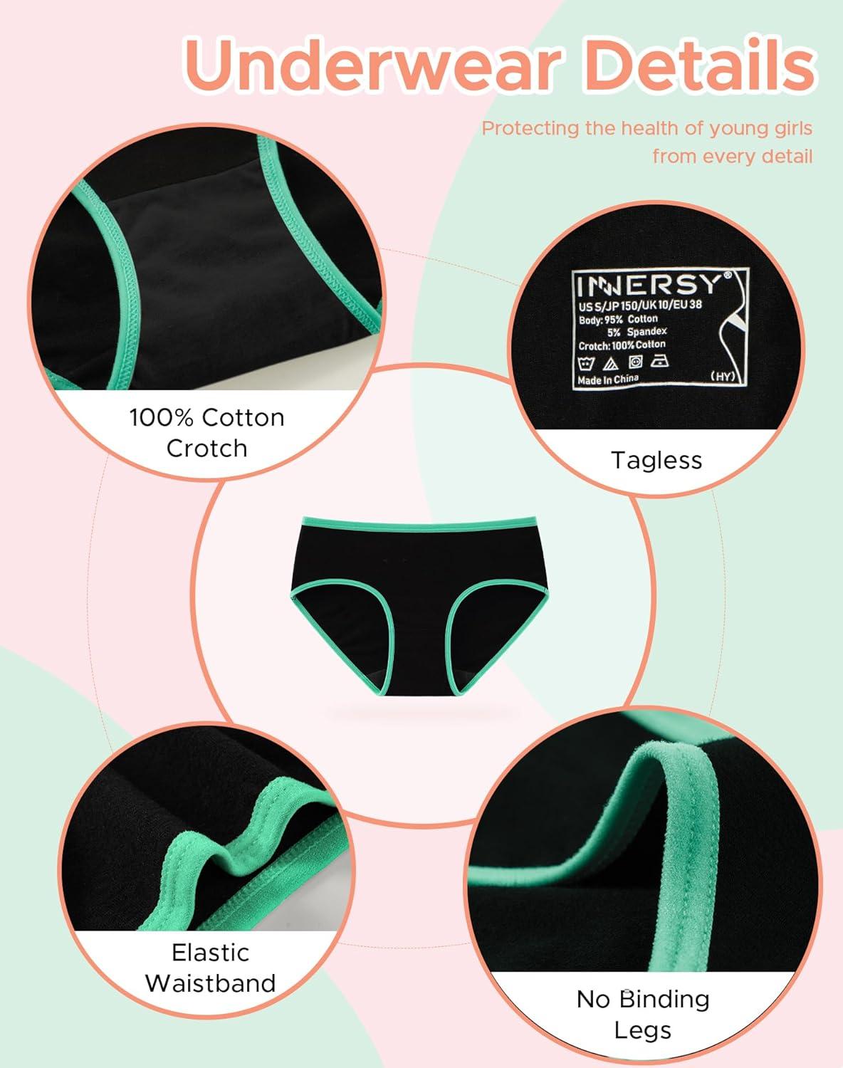 imageINNERSY Girls Cotton Underwear Teen Comfortable Panties Size 816 Briefs 6 PackBlack With Neon Hem