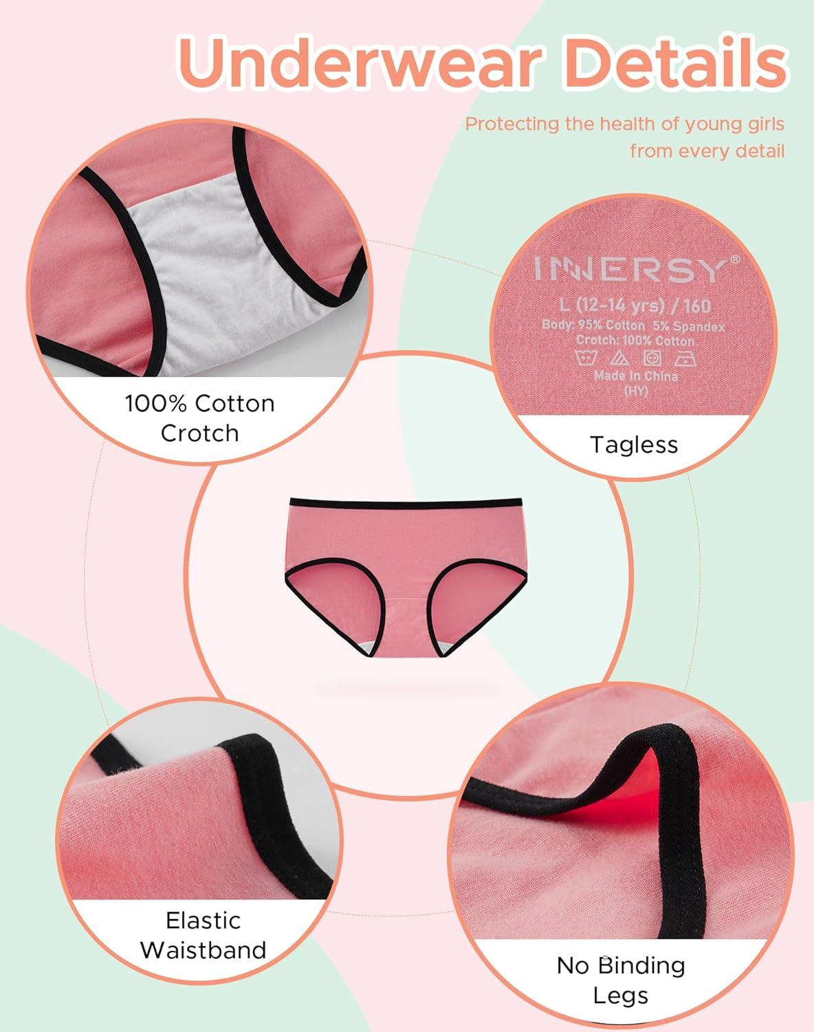imageINNERSY Girls Cotton Underwear Teen Comfortable Panties Size 816 Briefs 6 PackBright Colors With Black Hem