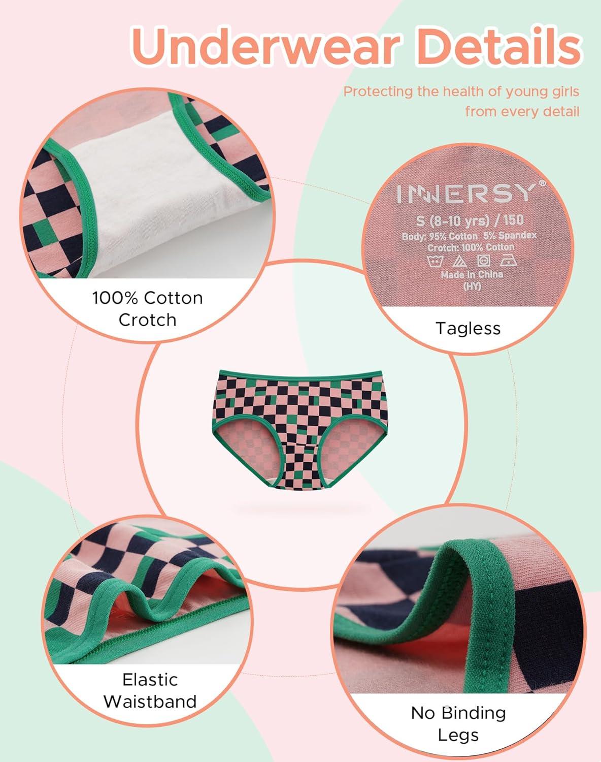 imageINNERSY Girls Cotton Underwear Teen Comfortable Panties Size 816 Briefs 6 PackRedYellow StarsGreenPlaidPurpleRaindrop