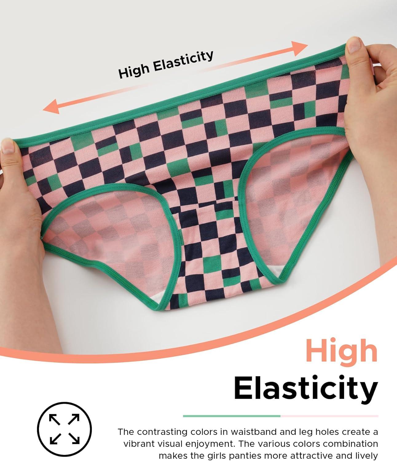 imageINNERSY Girls Cotton Underwear Teen Comfortable Panties Size 816 Briefs 6 PackRedYellow StarsGreenPlaidPurpleRaindrop