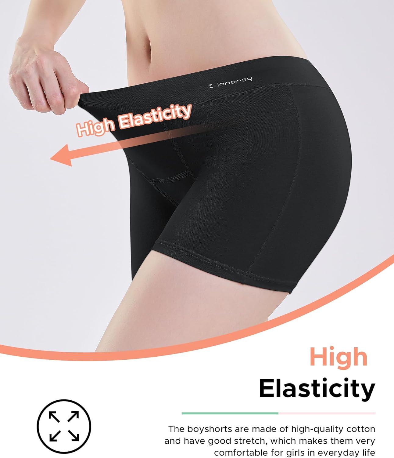 imageINNERSY Girls Period Underwear Cotton Boyshorts for Teen Aged 816 Panties 3 Pack3 Black