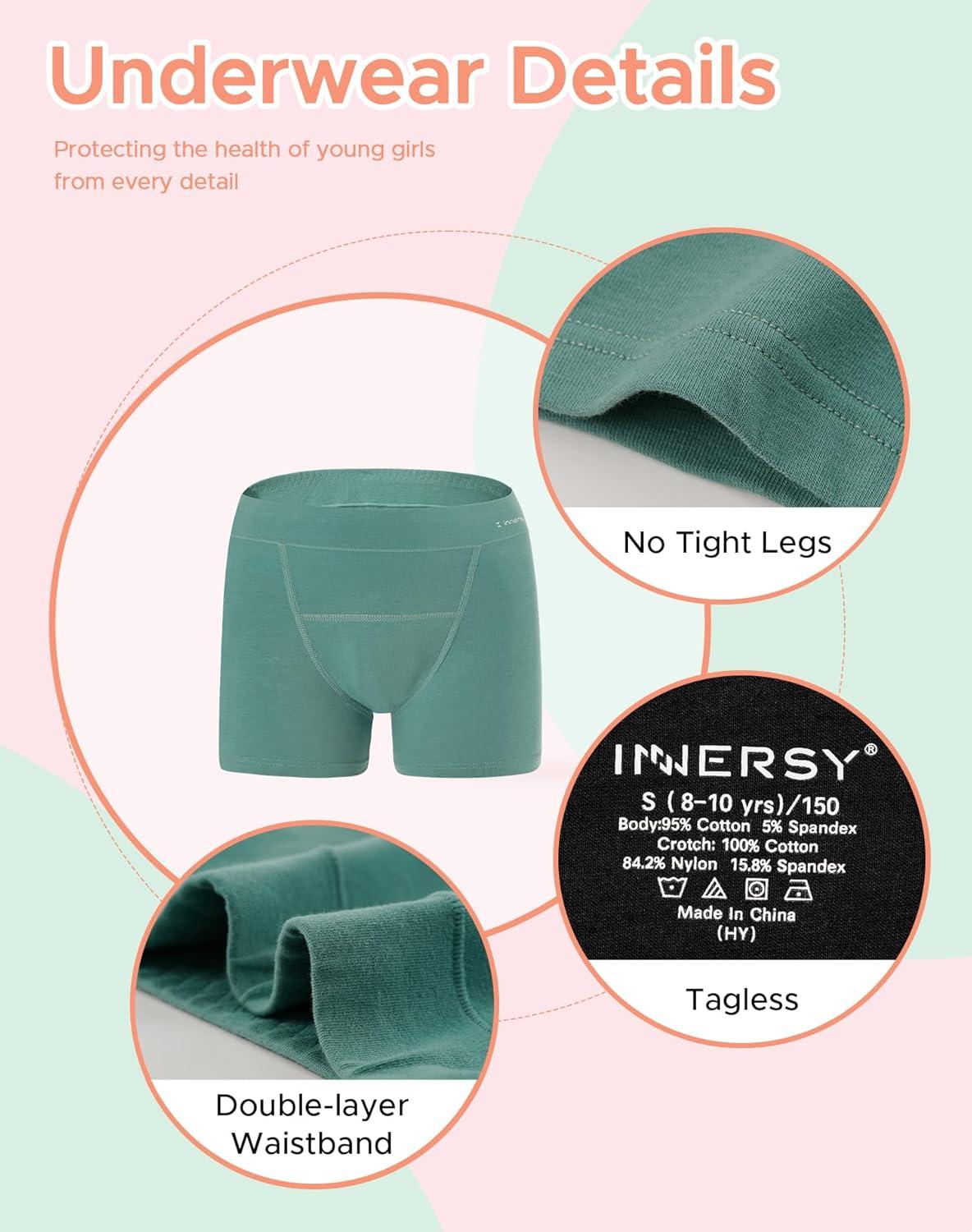 imageINNERSY Girls Period Underwear Cotton Boyshorts for Teen Aged 816 Panties 3 PackBlackLight GreyGreen