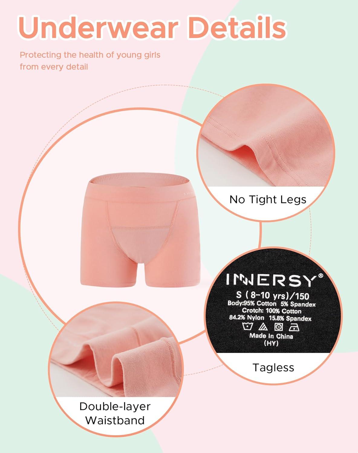 imageINNERSY Girls Period Underwear Cotton Boyshorts for Teen Aged 816 Panties 3 PackBlackShrimp PinkPurple