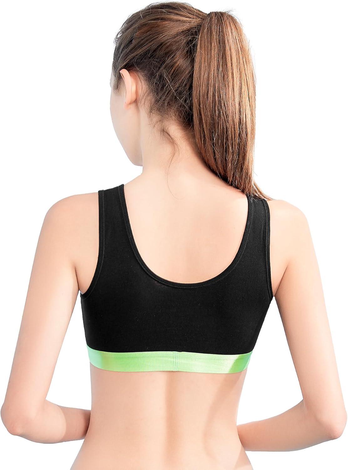 imageINNERSY Girls Sports Bra Cotton Comfortable Wireless Training Bra for Teen Girls 3 PackBlackgreywhite