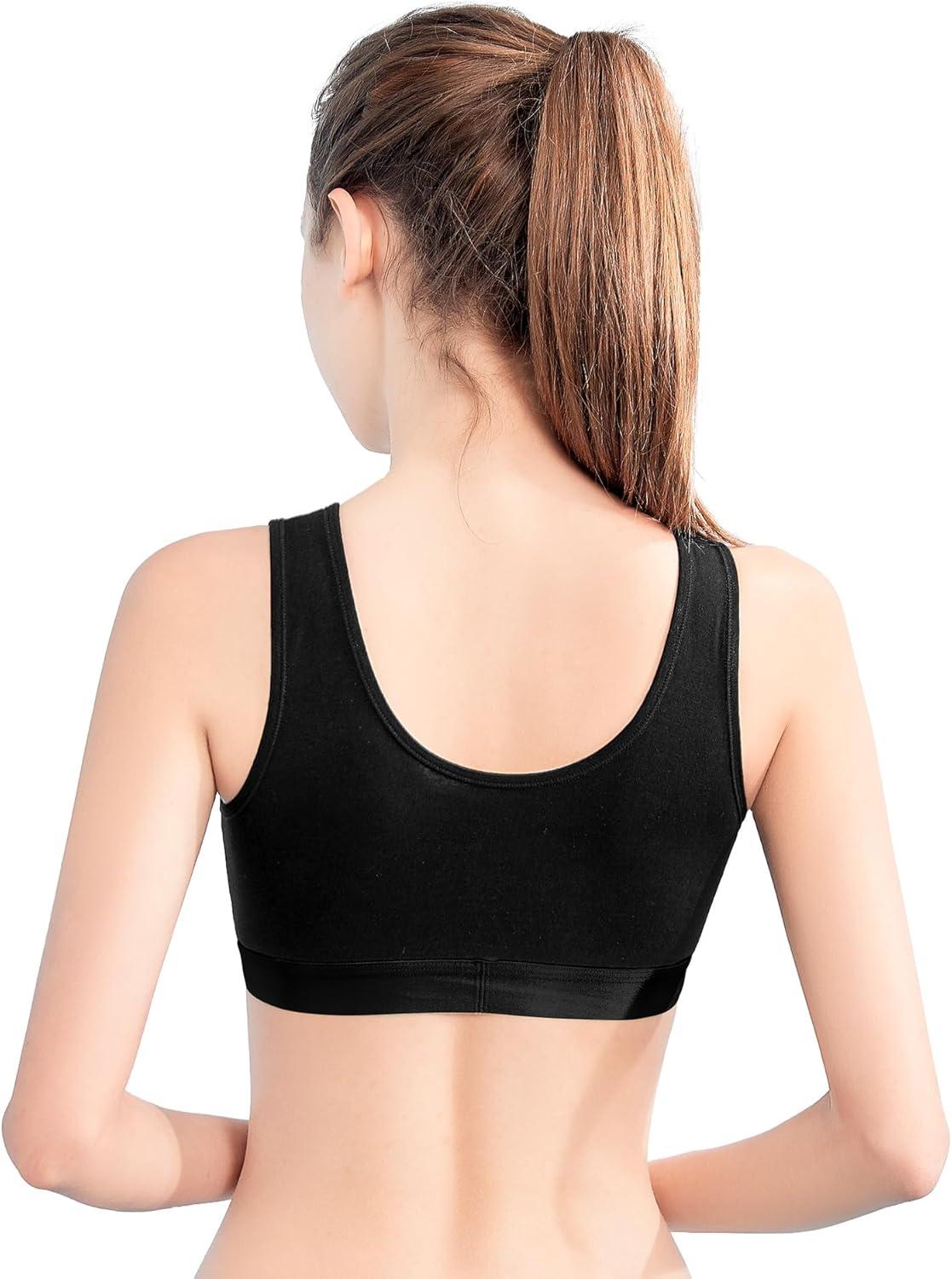 imageINNERSY Girls Sports Bra Cotton Comfortable Wireless Training Bra for Teen Girls 3 PackSolid BlackGreyWhite