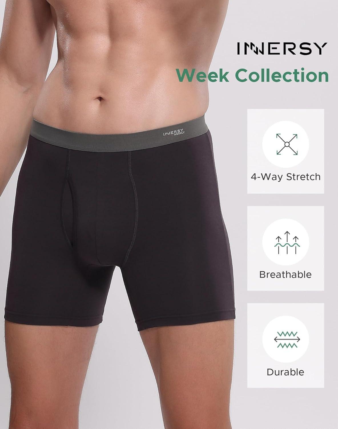imageINNERSY Mens Cotton Underwear 7Pack Colorful Boxer Briefs with Fly for a WeekBasics