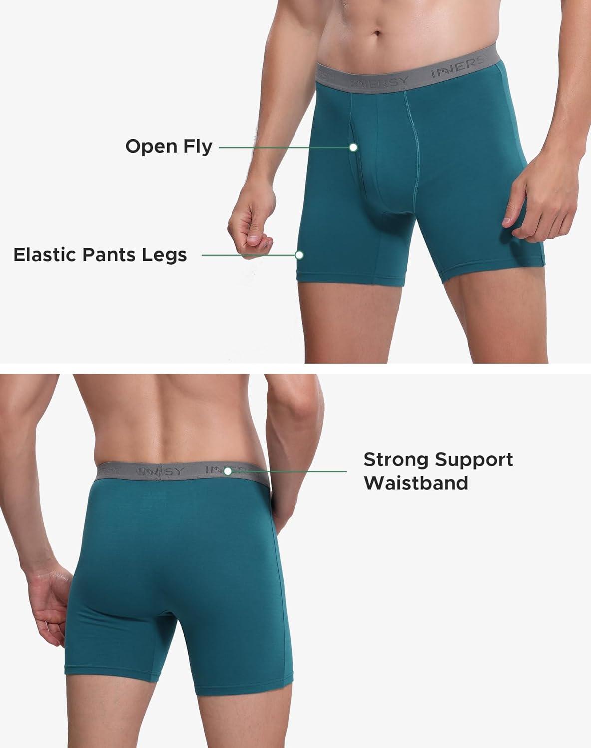 imageINNERSY Mens Cotton Underwear 7Pack Colorful Boxer Briefs with Fly for a WeekBlue Sea