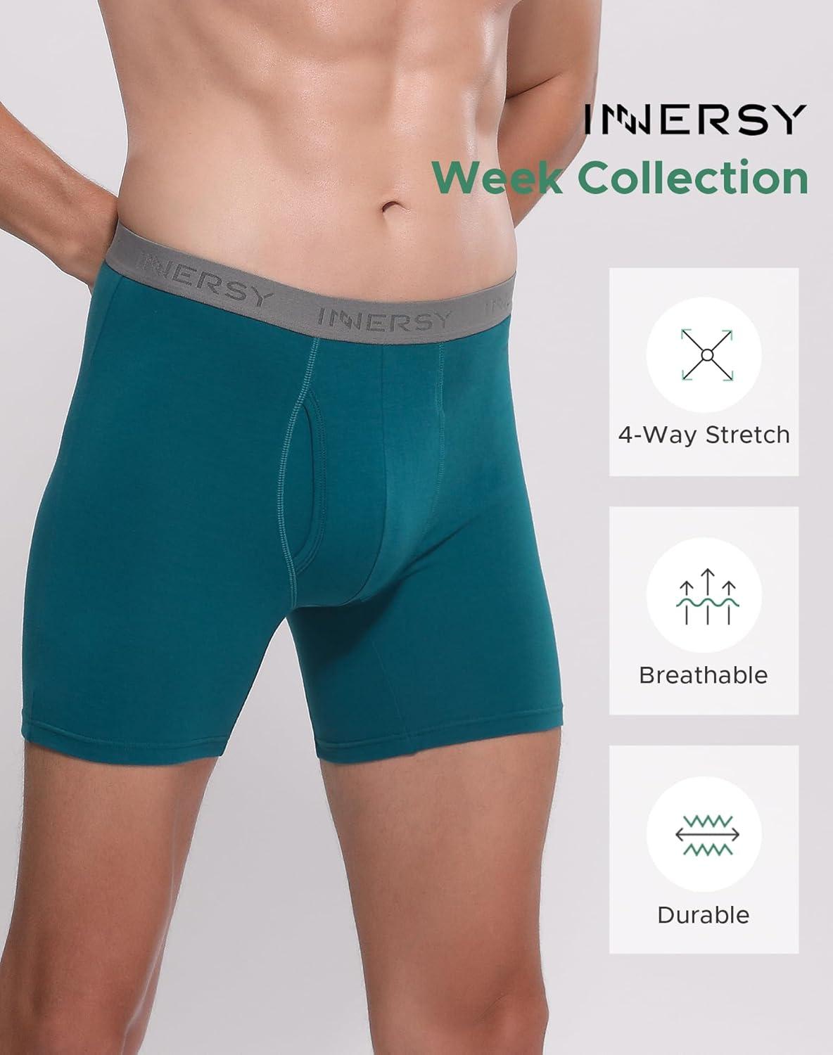imageINNERSY Mens Cotton Underwear 7Pack Colorful Boxer Briefs with Fly for a WeekBlue Sea