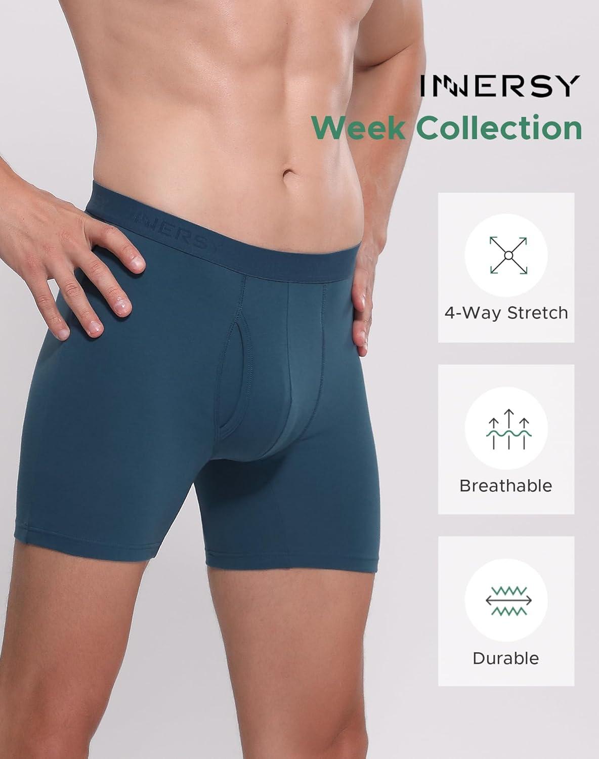 imageINNERSY Mens Cotton Underwear 7Pack Colorful Boxer Briefs with Fly for a WeekSpace Gray