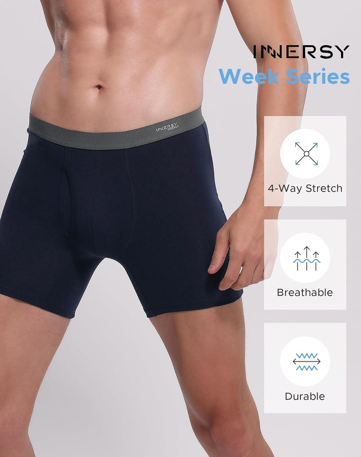 imageINNERSY Mens Cotton Underwear 7Pack Colorful Boxer Briefs with Fly for a WeekVariegated