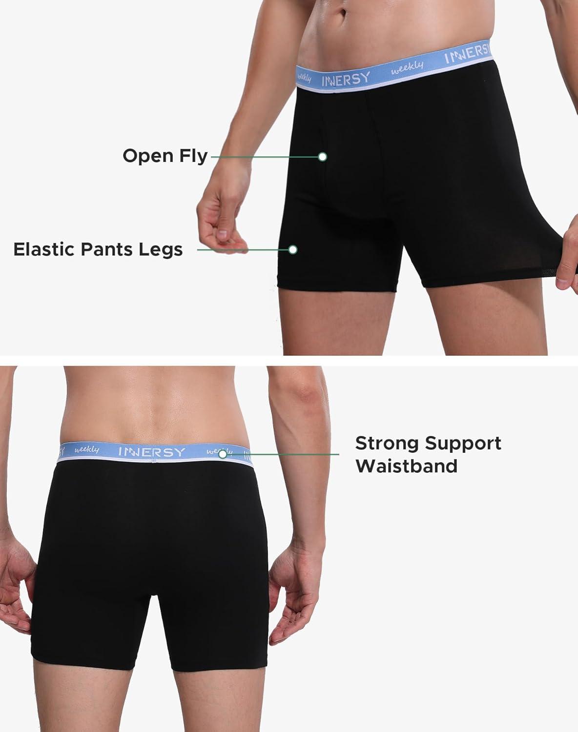 imageINNERSY Mens Cotton Underwear 7Pack Colorful Boxer Briefs with Fly for a WeekWeekly Black