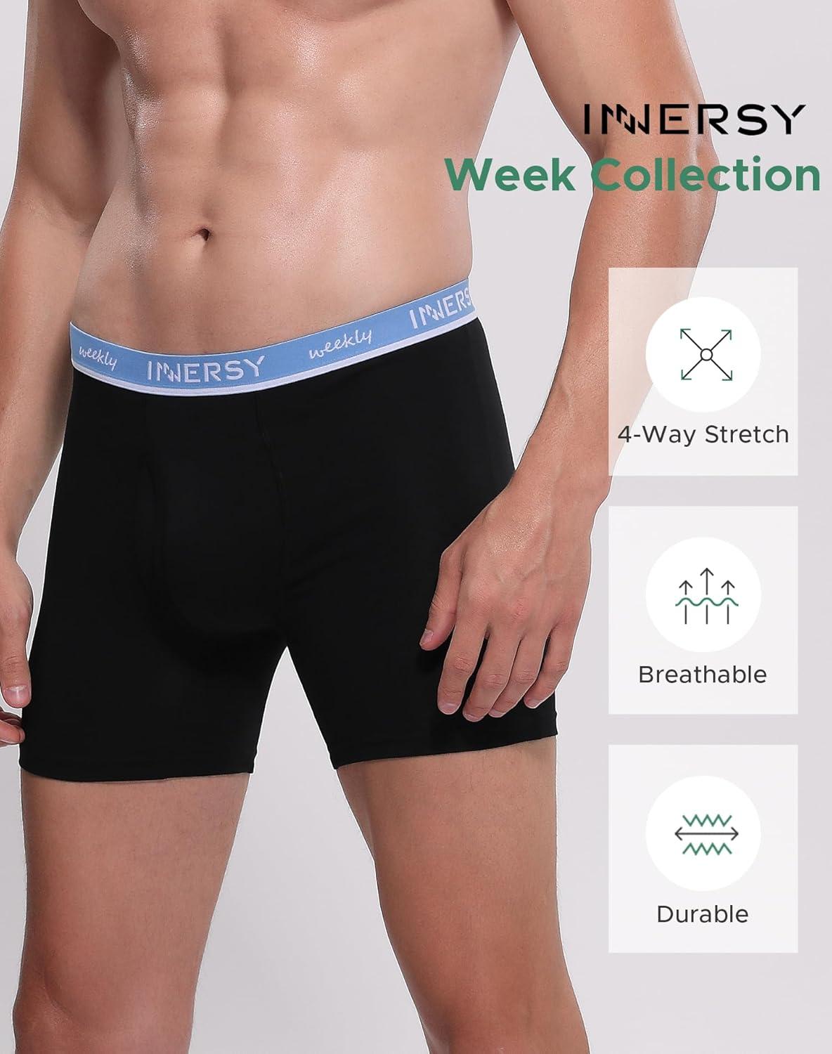 imageINNERSY Mens Cotton Underwear 7Pack Colorful Boxer Briefs with Fly for a WeekWeekly Black