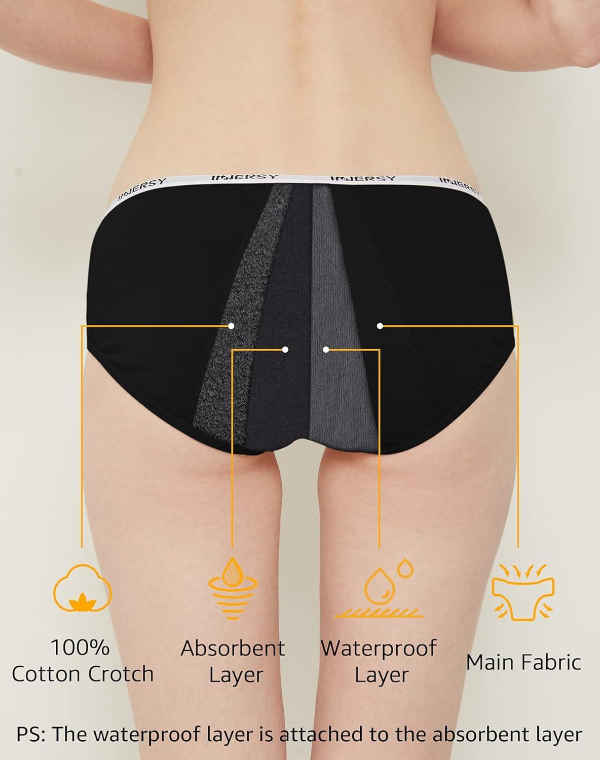 imageINNERSY Period Underwear for Teens Girls Cotton LeakProof Menstrual Panties 3PackBlack