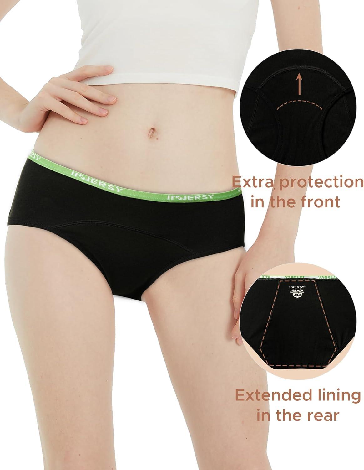 imageINNERSY Period Underwear for Teens Girls Cotton LeakProof Menstrual Panties 3PackBright Black