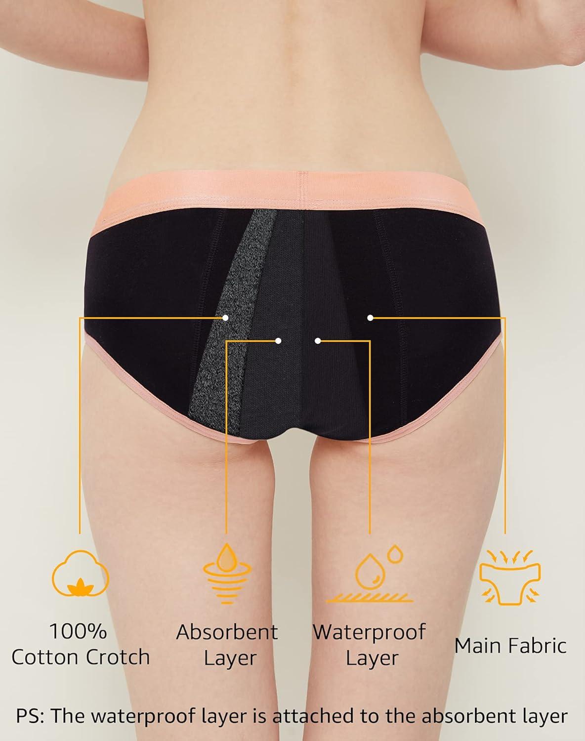 imageINNERSY Period Underwear for Teens Girls Cotton LeakProof Menstrual Panties 3PackColored Black