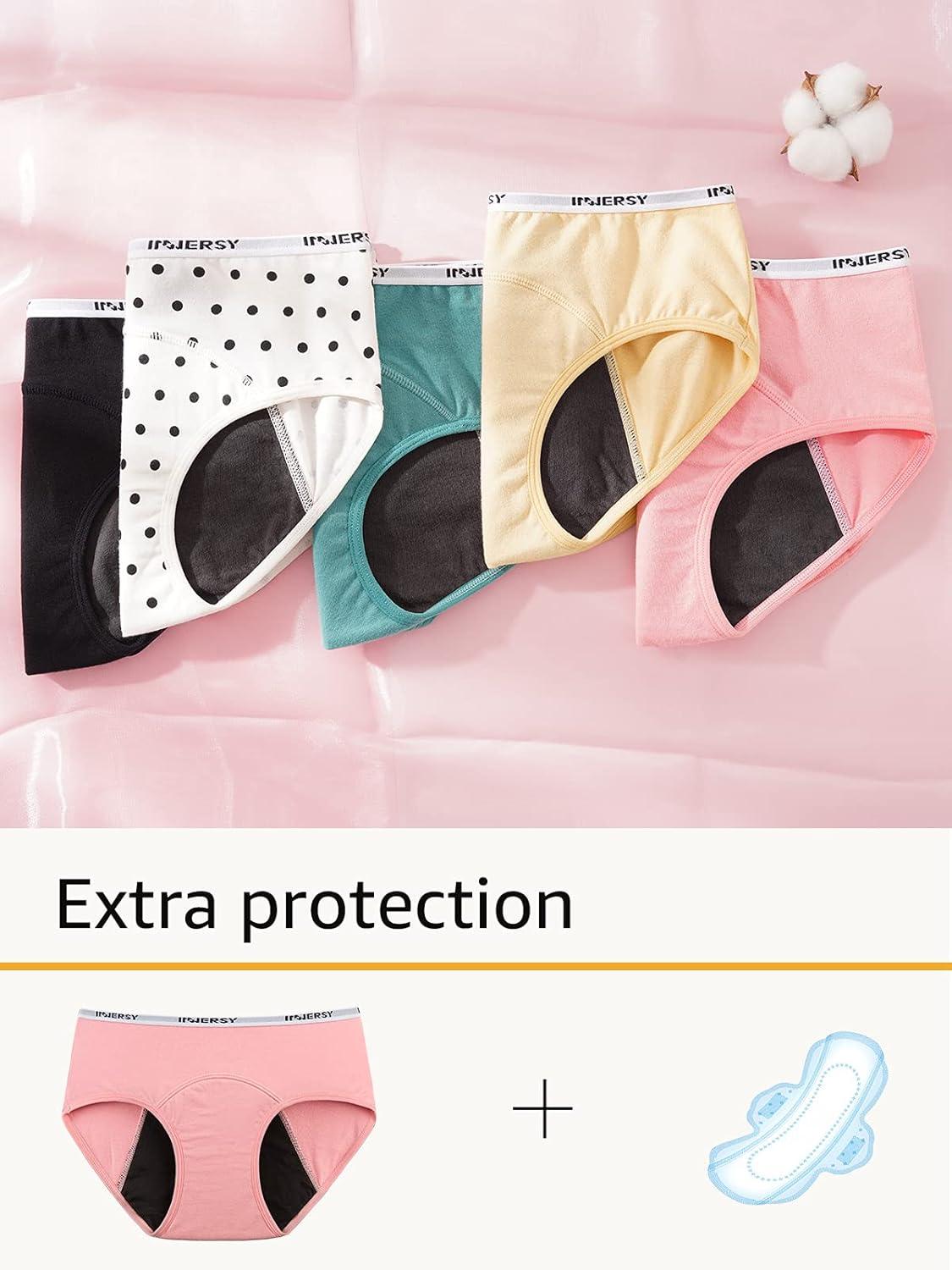 imageINNERSY Period Underwear for Teens Girls Cotton LeakProof Menstrual Panties 3PackColored Black