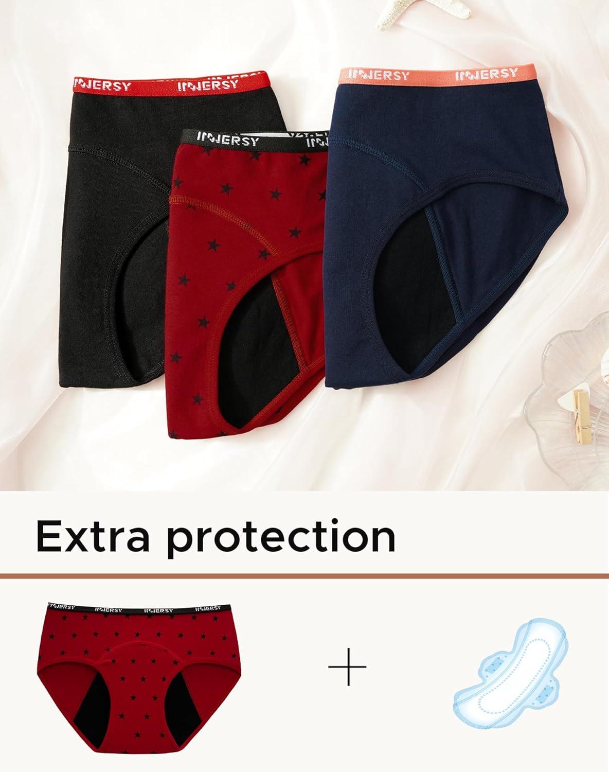 imageINNERSY Period Underwear for Teens Girls Cotton LeakProof Menstrual Panties 3PackMoonlight Star