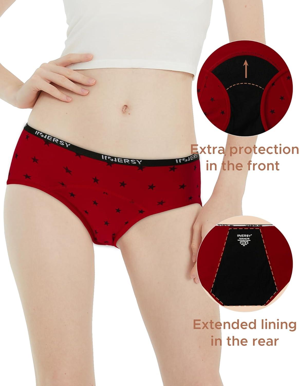 imageINNERSY Period Underwear for Teens Girls Cotton LeakProof Menstrual Panties 3PackMoonlight Star