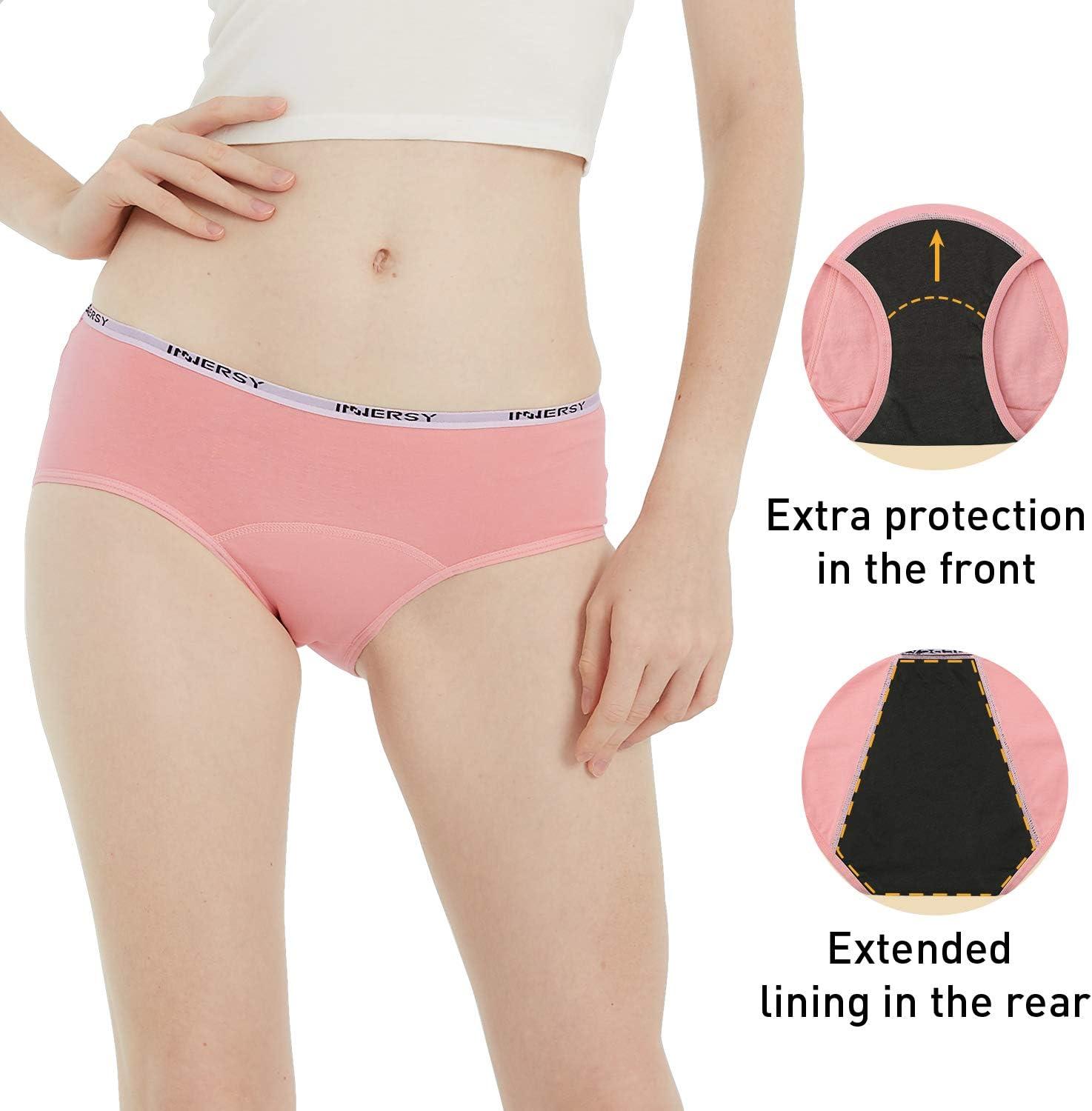 imageINNERSY Period Underwear for Teens Girls Cotton LeakProof Menstrual Panties 3PackRefreshing Blue Pink Polka Dots