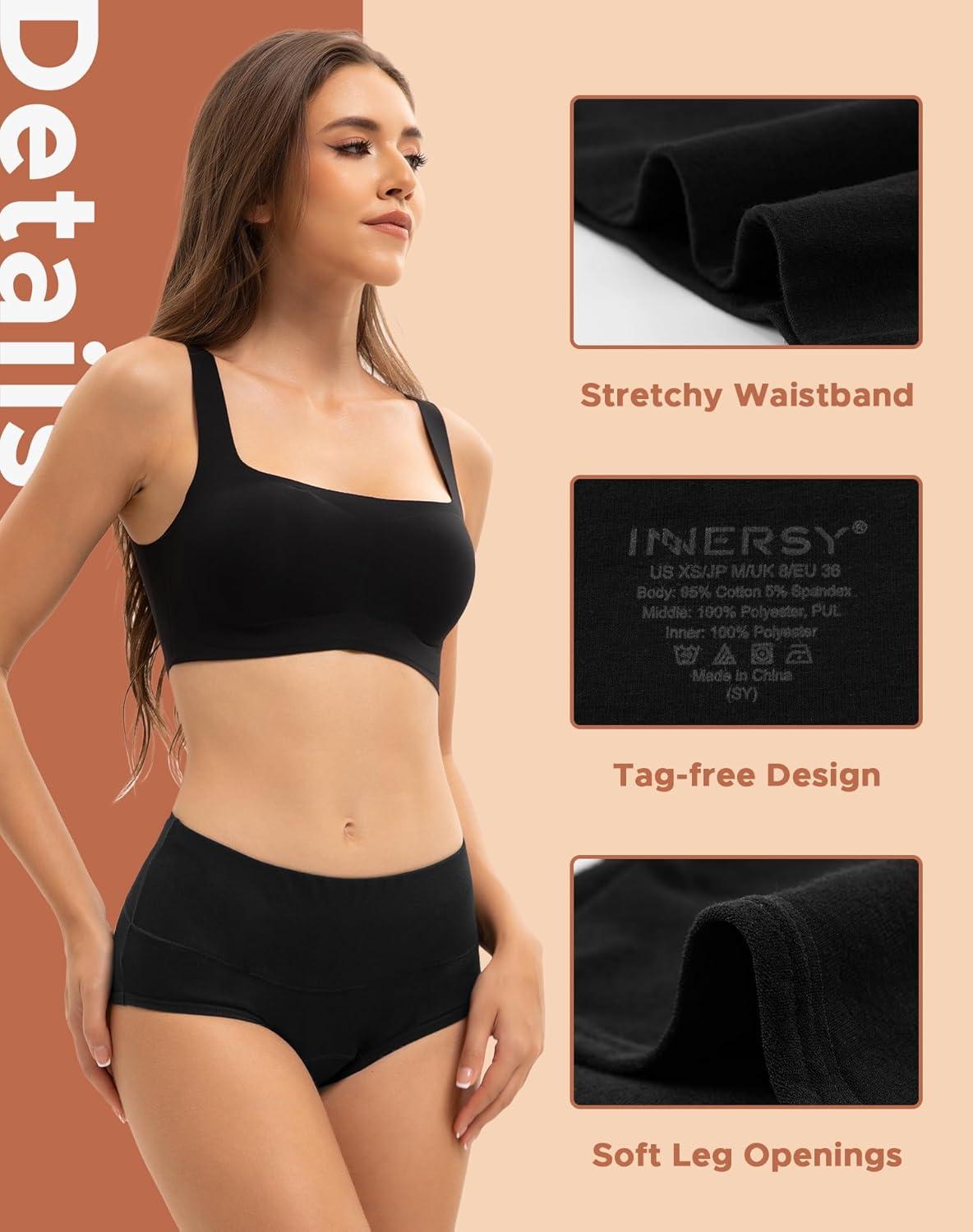 imageINNERSY Period Underwear for Women Heavy Flow High Waist Cotton Leak Proof Postpartum Menstrual Panties 3PackClassic Black