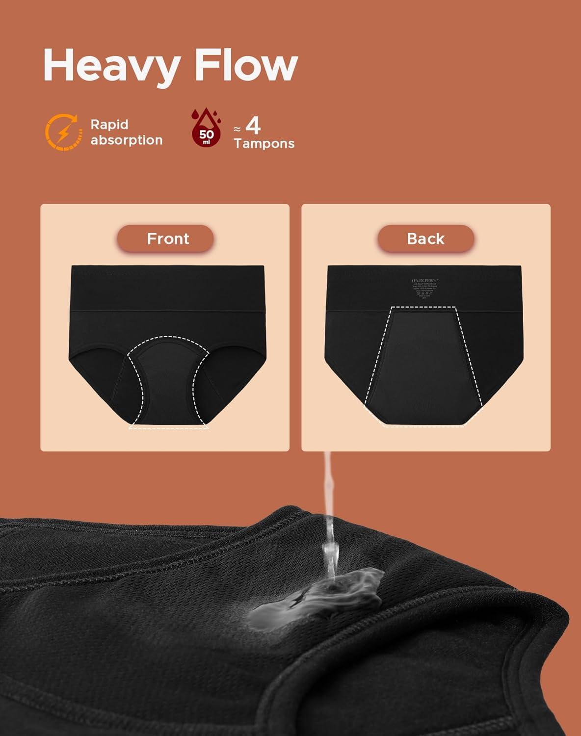 imageINNERSY Period Underwear for Women Heavy Flow High Waist Cotton Leak Proof Postpartum Menstrual Panties 3PackClassic Black