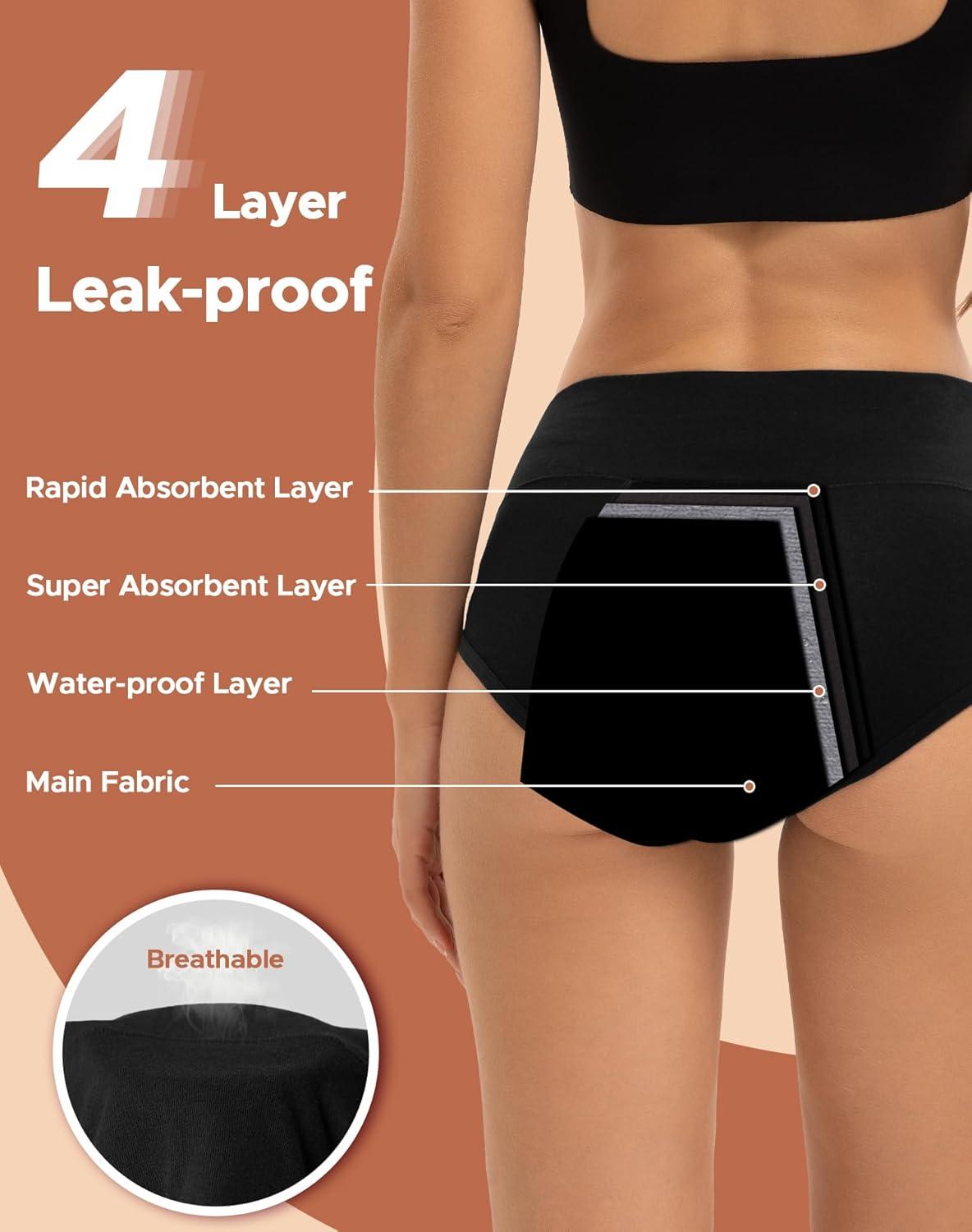 imageINNERSY Period Underwear for Women Heavy Flow High Waist Cotton Leak Proof Postpartum Menstrual Panties 3PackClassic Black