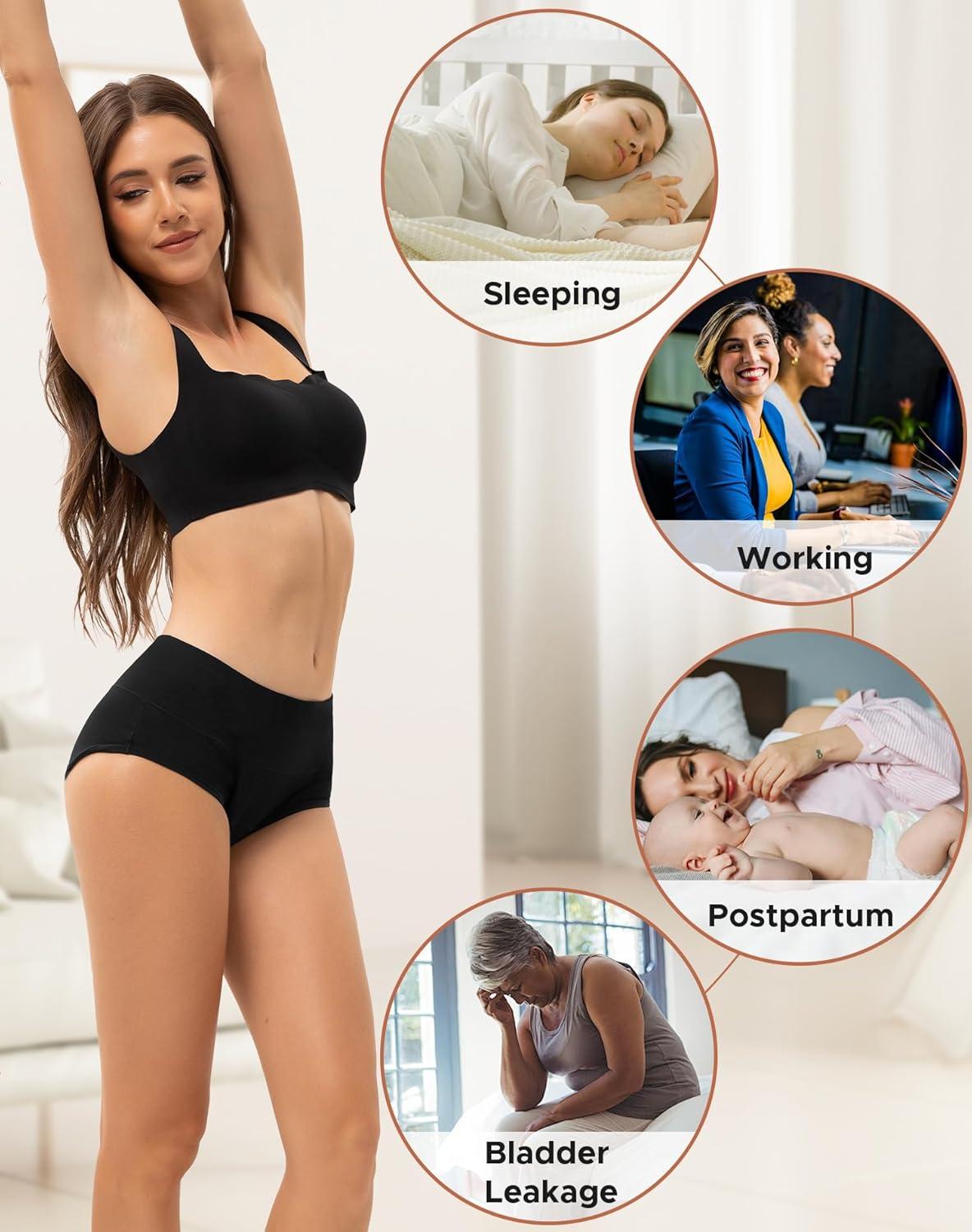 imageINNERSY Period Underwear for Women Heavy Flow High Waist Cotton Leak Proof Postpartum Menstrual Panties 3PackClassic Black