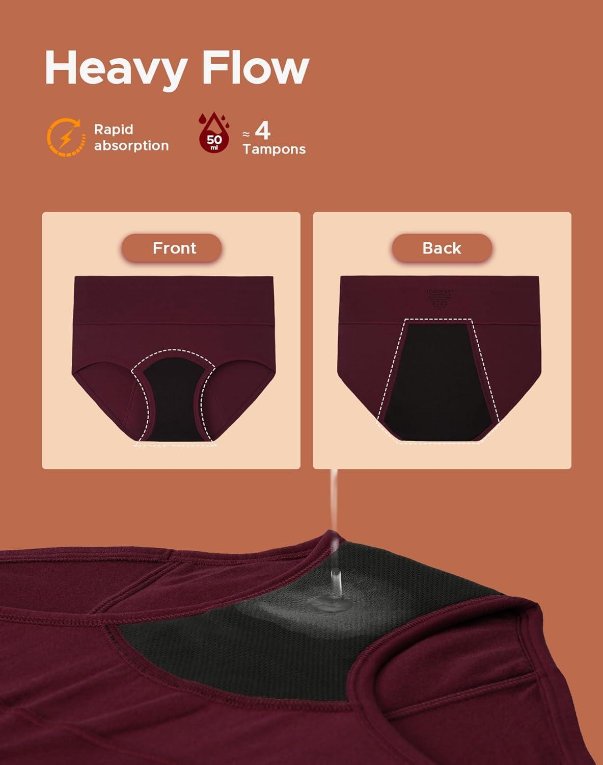 imageINNERSY Period Underwear for Women Heavy Flow High Waist Cotton Leak Proof Postpartum Menstrual Panties 3PackDark Retro