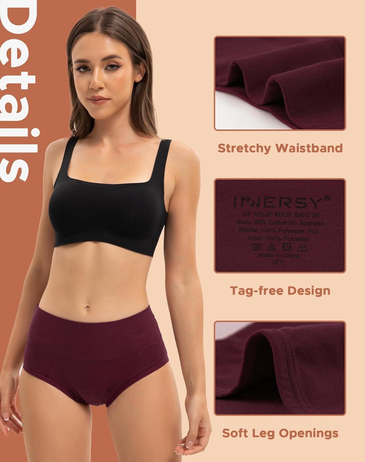 imageINNERSY Period Underwear for Women Heavy Flow High Waist Cotton Leak Proof Postpartum Menstrual Panties 3PackDark Retro