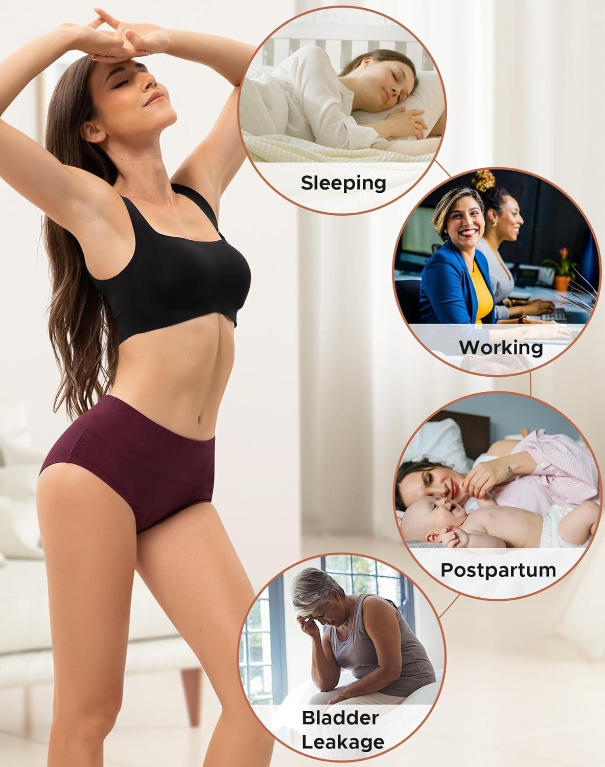 imageINNERSY Period Underwear for Women Heavy Flow High Waist Cotton Leak Proof Postpartum Menstrual Panties 3PackDark Retro