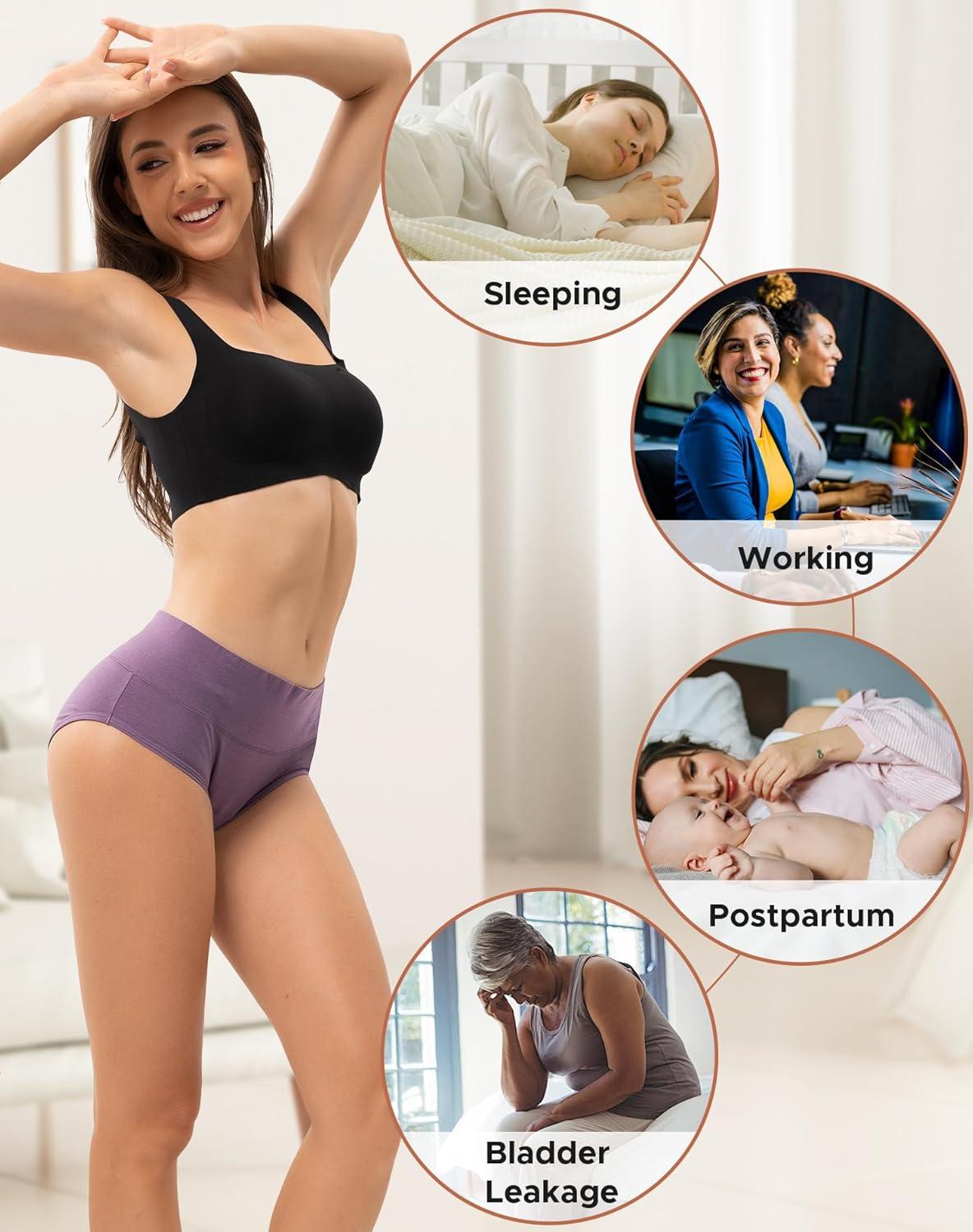 imageINNERSY Period Underwear for Women Heavy Flow High Waist Cotton Leak Proof Postpartum Menstrual Panties 3PackDusk Plumage