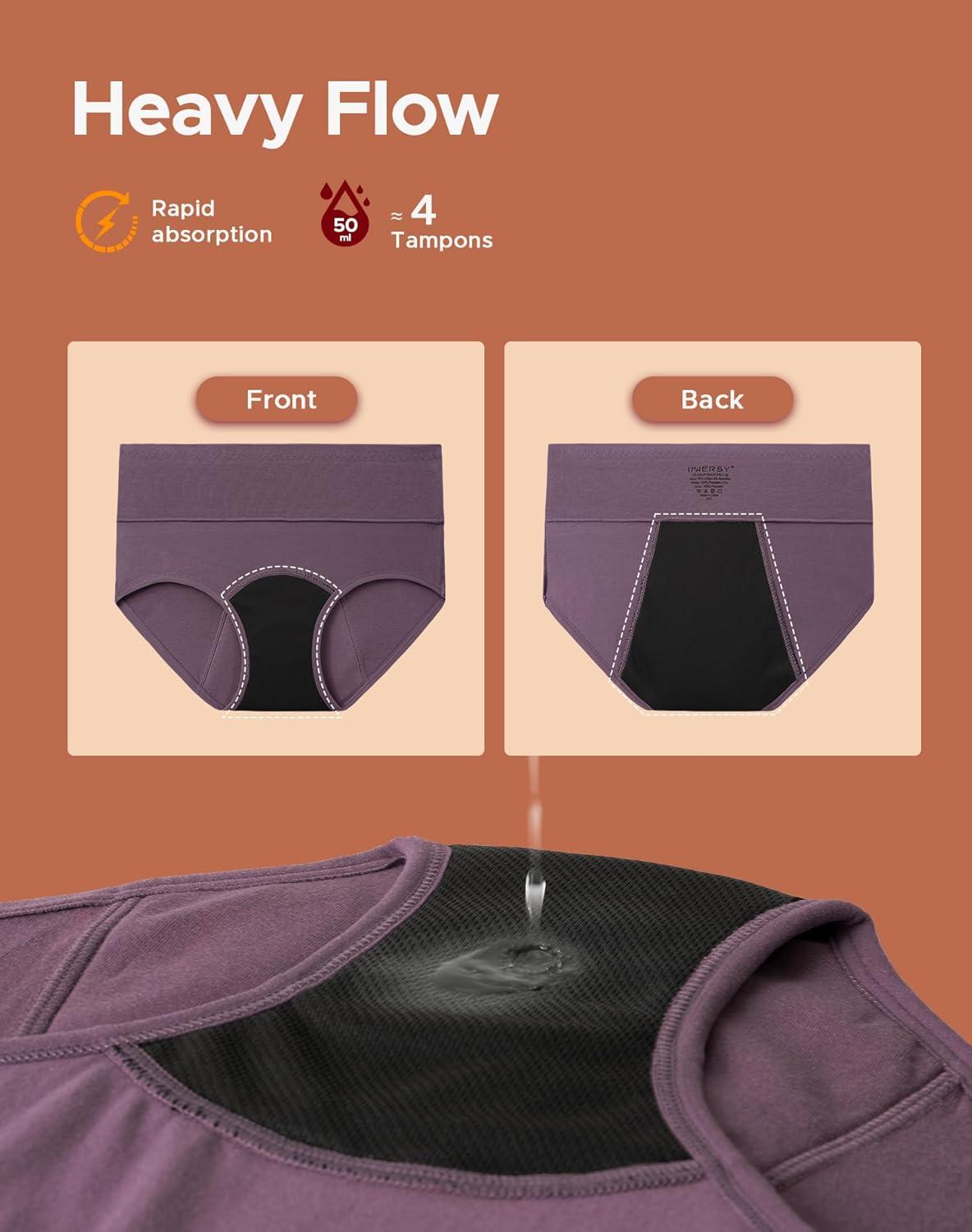 imageINNERSY Period Underwear for Women Heavy Flow High Waist Cotton Leak Proof Postpartum Menstrual Panties 3PackDusk Plumage
