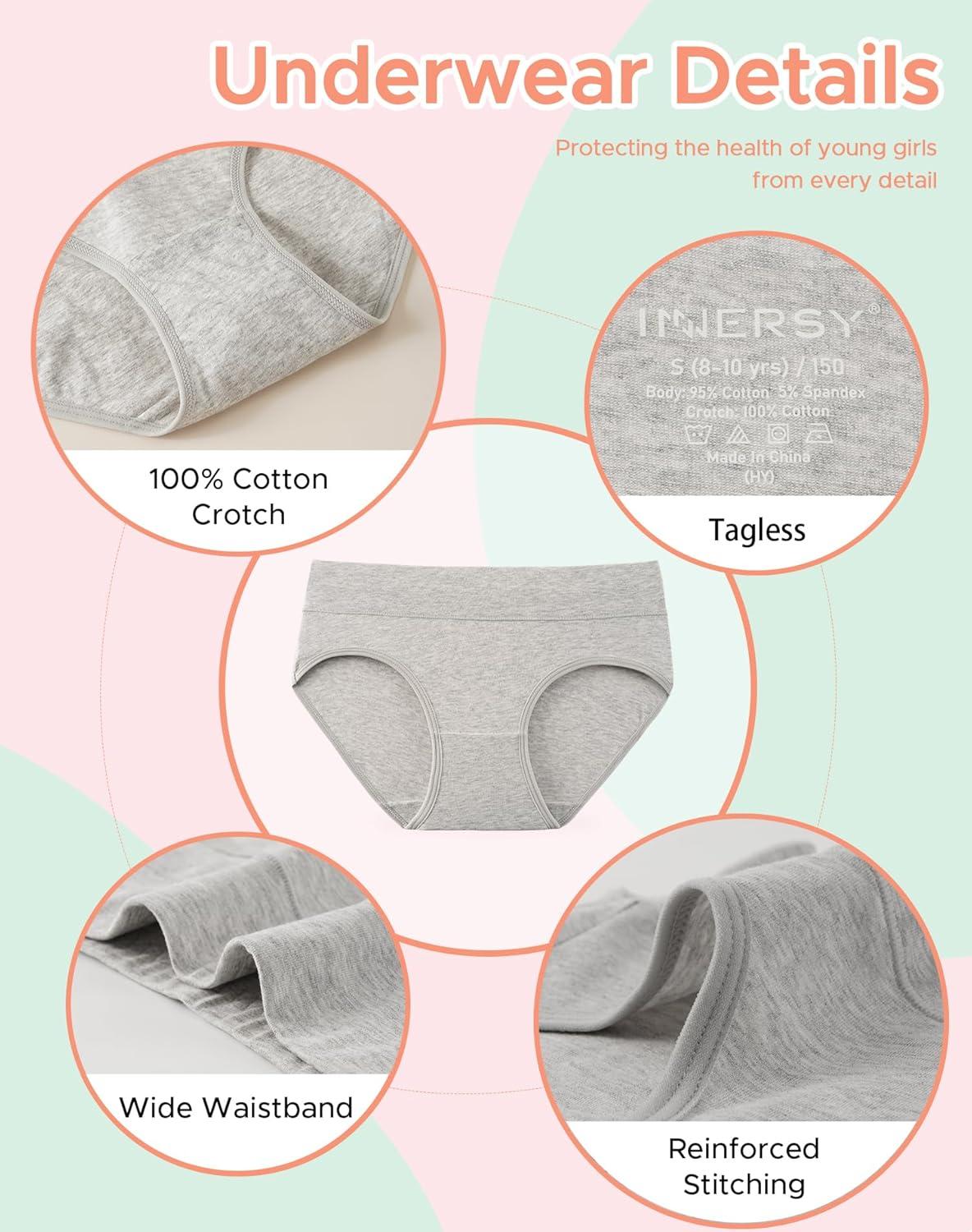 imageINNERSY Teen Girls Underwear Cotton Stretch Briefs Comfy Mid Rise Panties 6 Pack2 Black2 White2 Grey