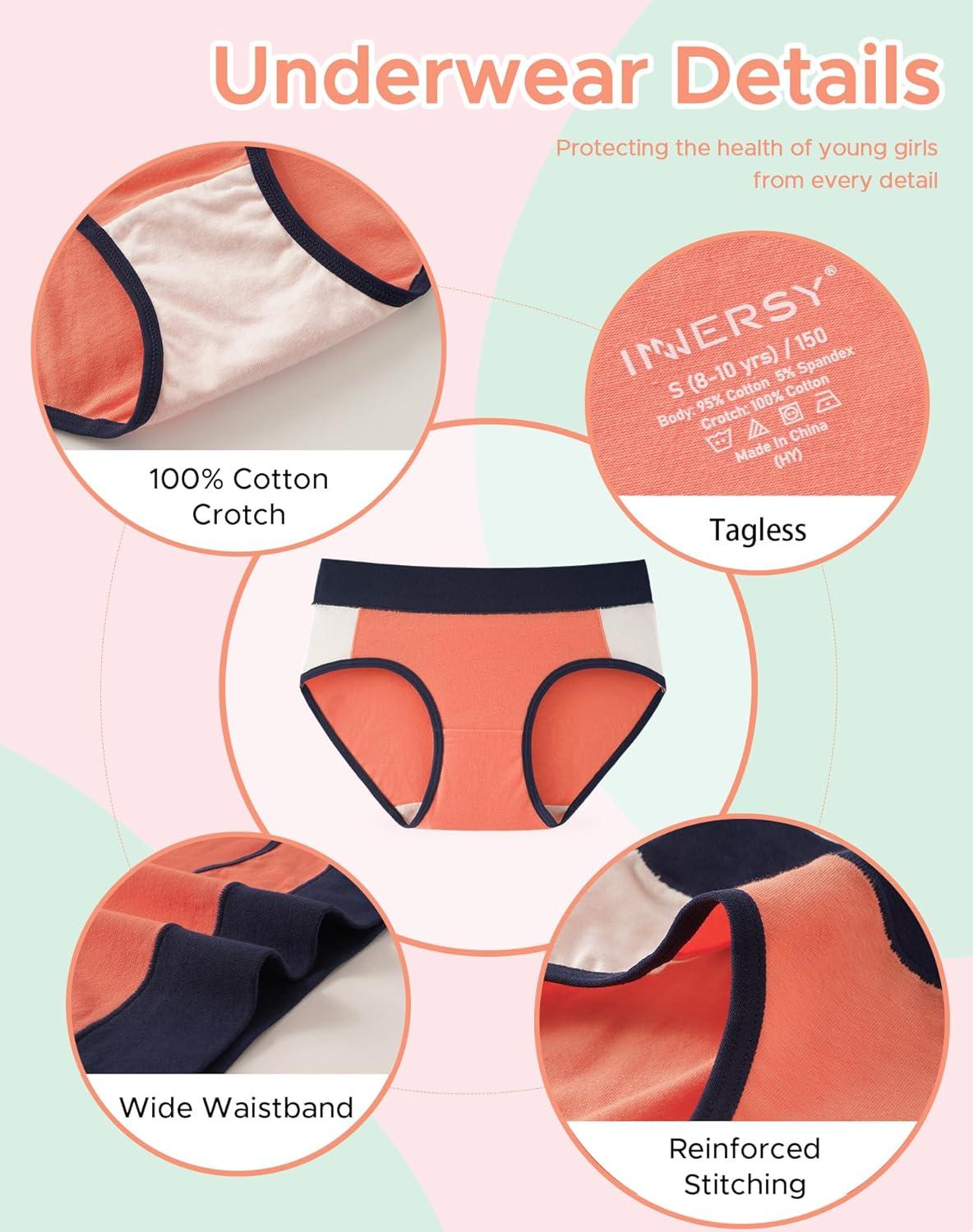 imageINNERSY Teen Girls Underwear Cotton Stretch Briefs Comfy Mid Rise Panties 6 PackBright Colors