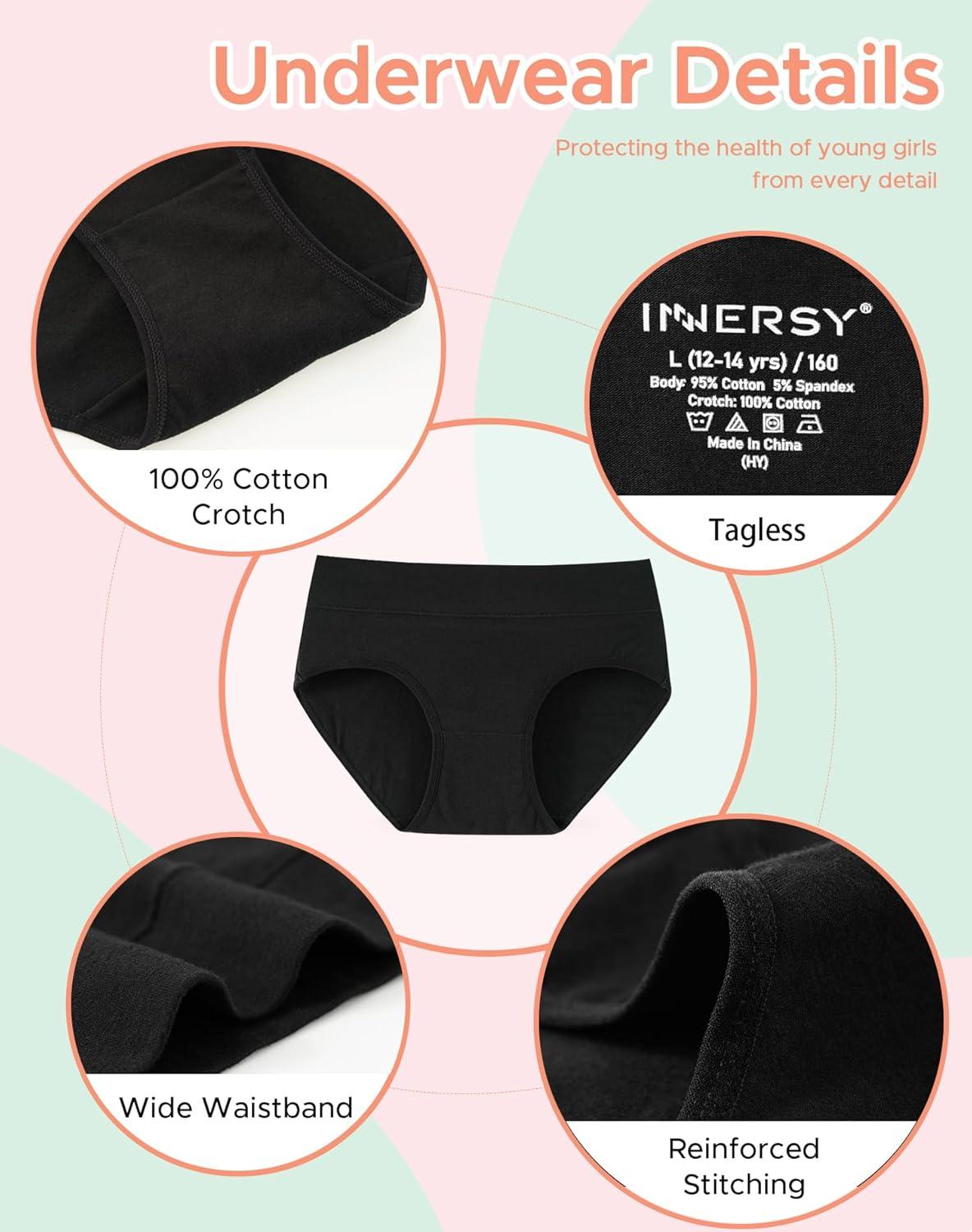 imageINNERSY Teen Girls Underwear Cotton Stretch Briefs Comfy Mid Rise Panties 6 PackSolid Black