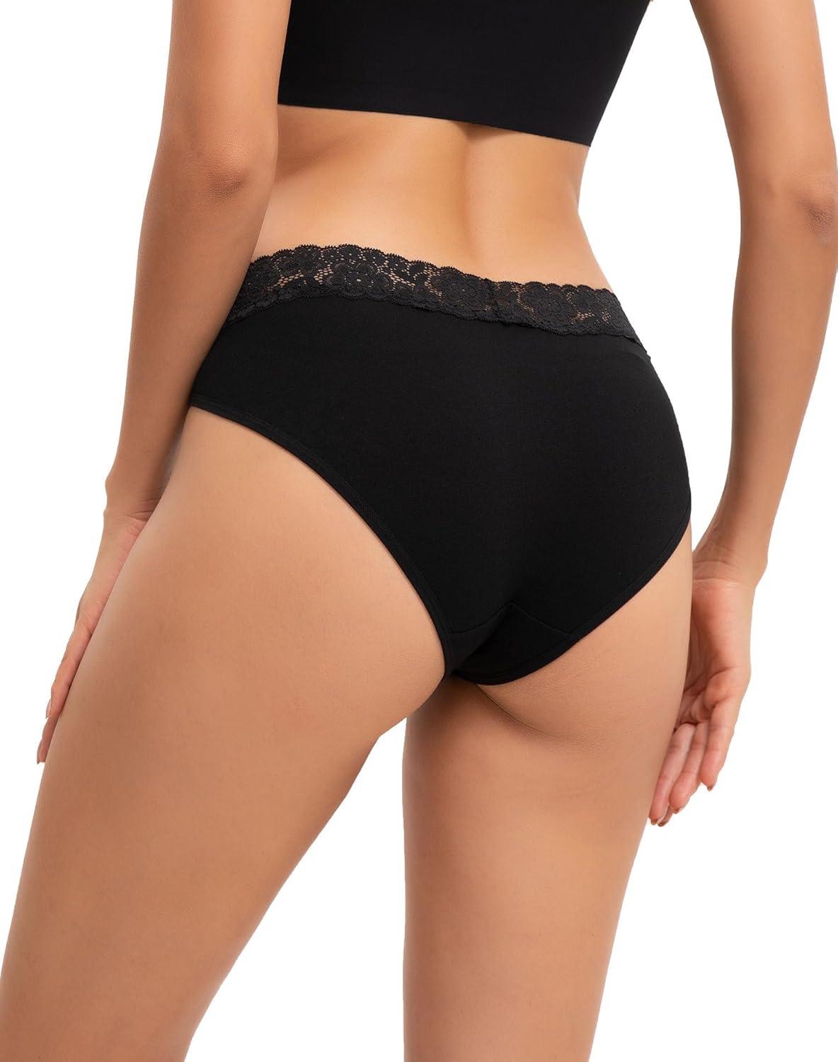 imageINNERSY Womens Cotton Bikini Underwear High Cut Lace Hipster Panties 4PackBlack