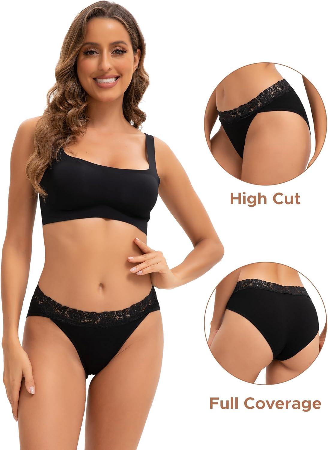 imageINNERSY Womens Cotton Bikini Underwear High Cut Lace Hipster Panties 4PackBlack