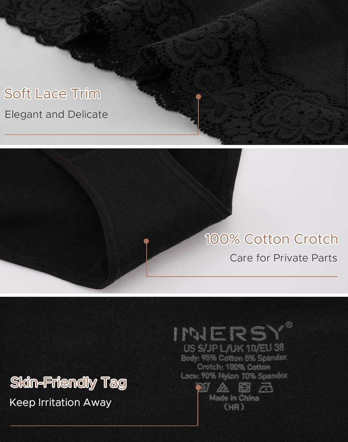 imageINNERSY Womens Cotton Bikini Underwear High Cut Lace Hipster Panties 4PackBlack
