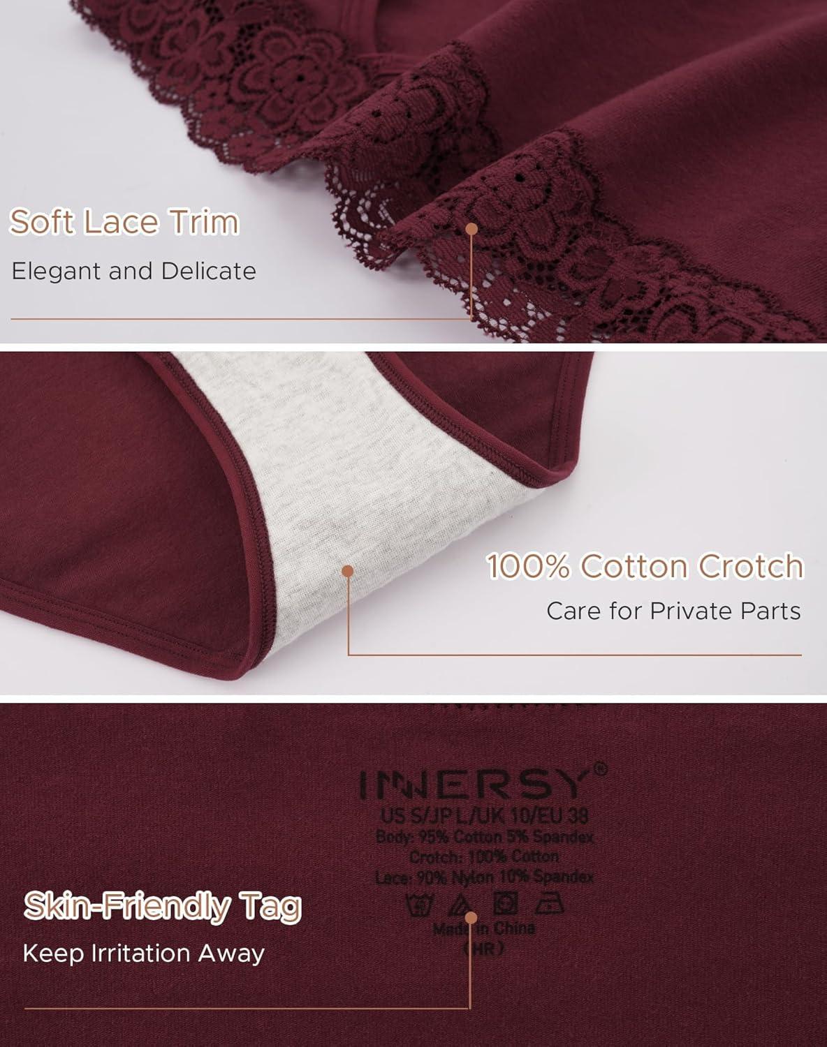 imageINNERSY Womens Cotton Bikini Underwear High Cut Lace Hipster Panties 4PackGorgeous Midnight