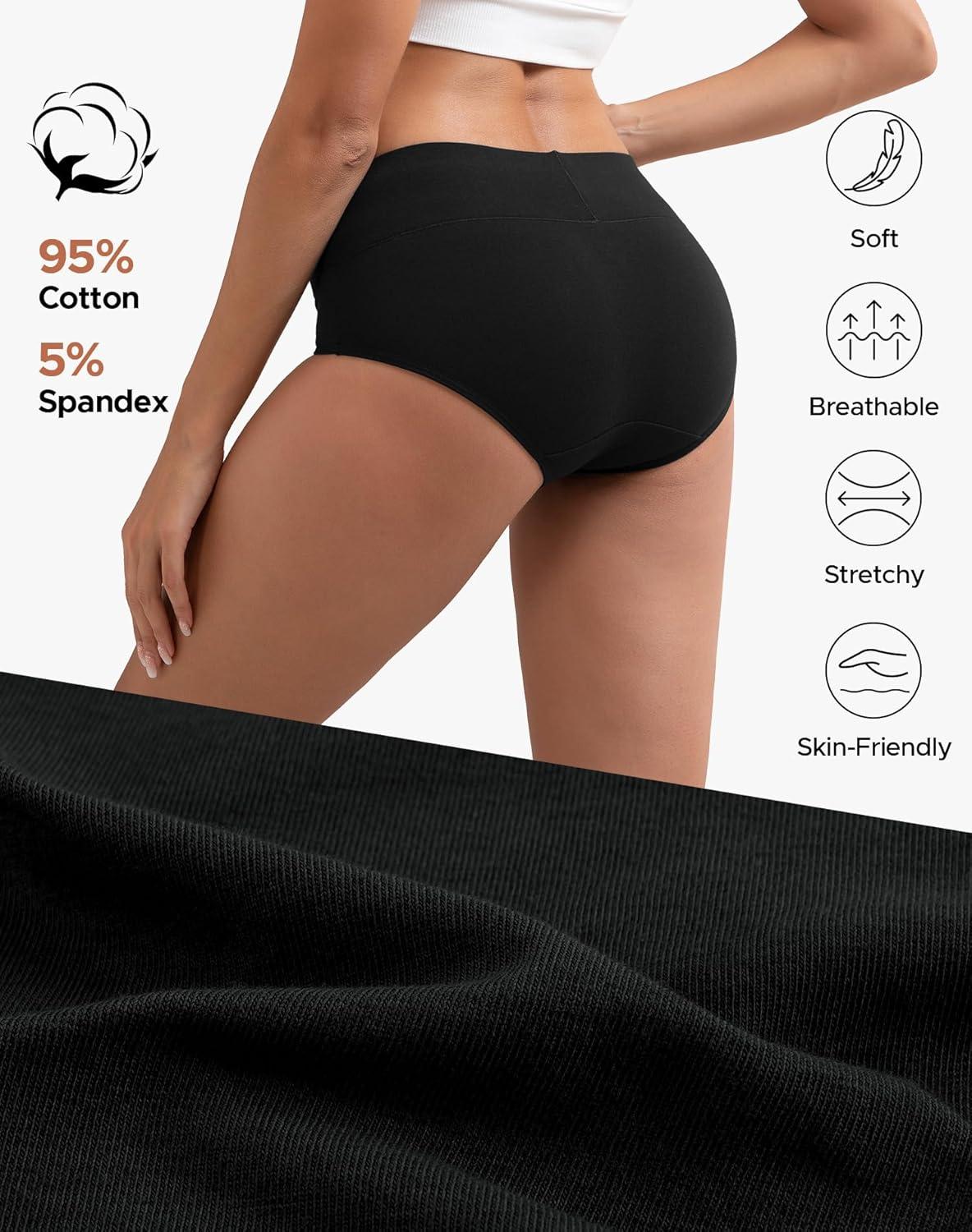 imageINNERSY Womens Cotton Underwear High Waist Ladies Briefs Full Coverage Panties 4PackBlack
