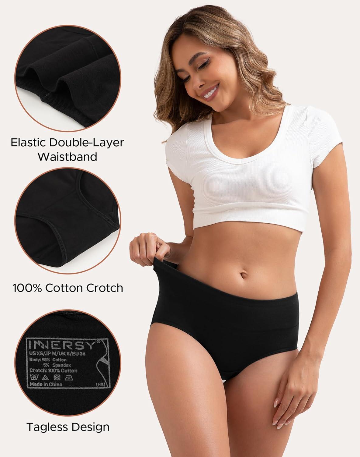 imageINNERSY Womens Cotton Underwear High Waist Ladies Briefs Full Coverage Panties 4PackBlack