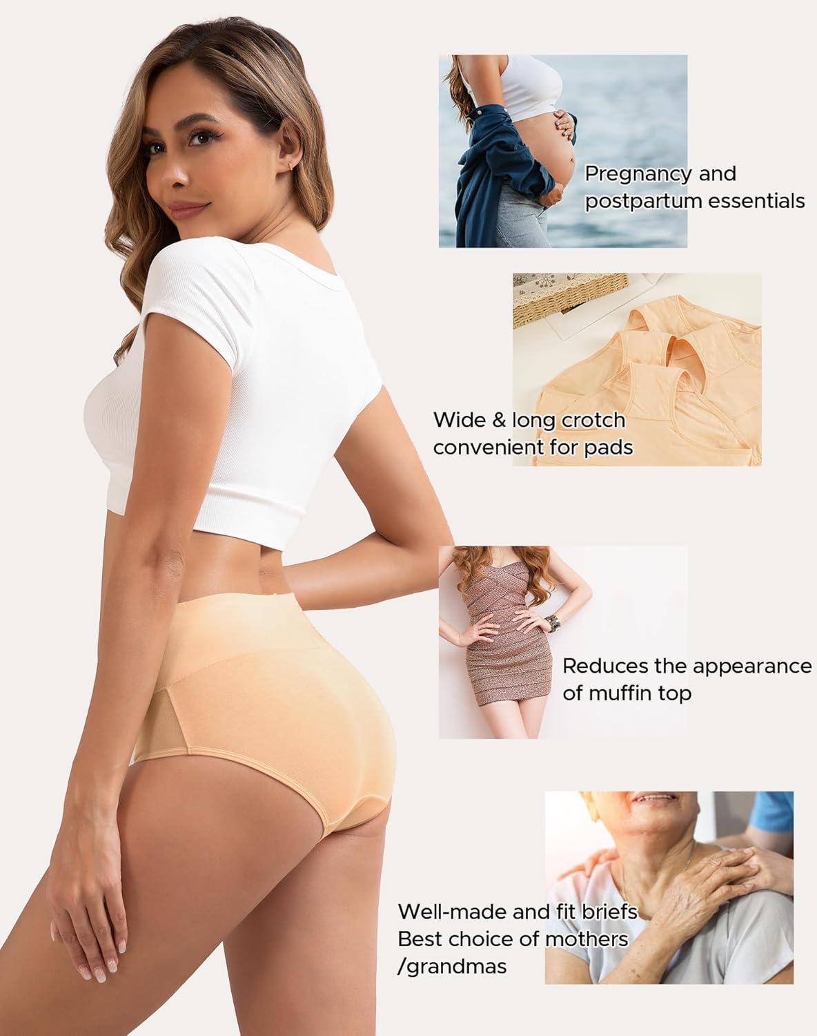 imageINNERSY Womens Cotton Underwear High Waist Ladies Briefs Full Coverage Panties 4PackNude