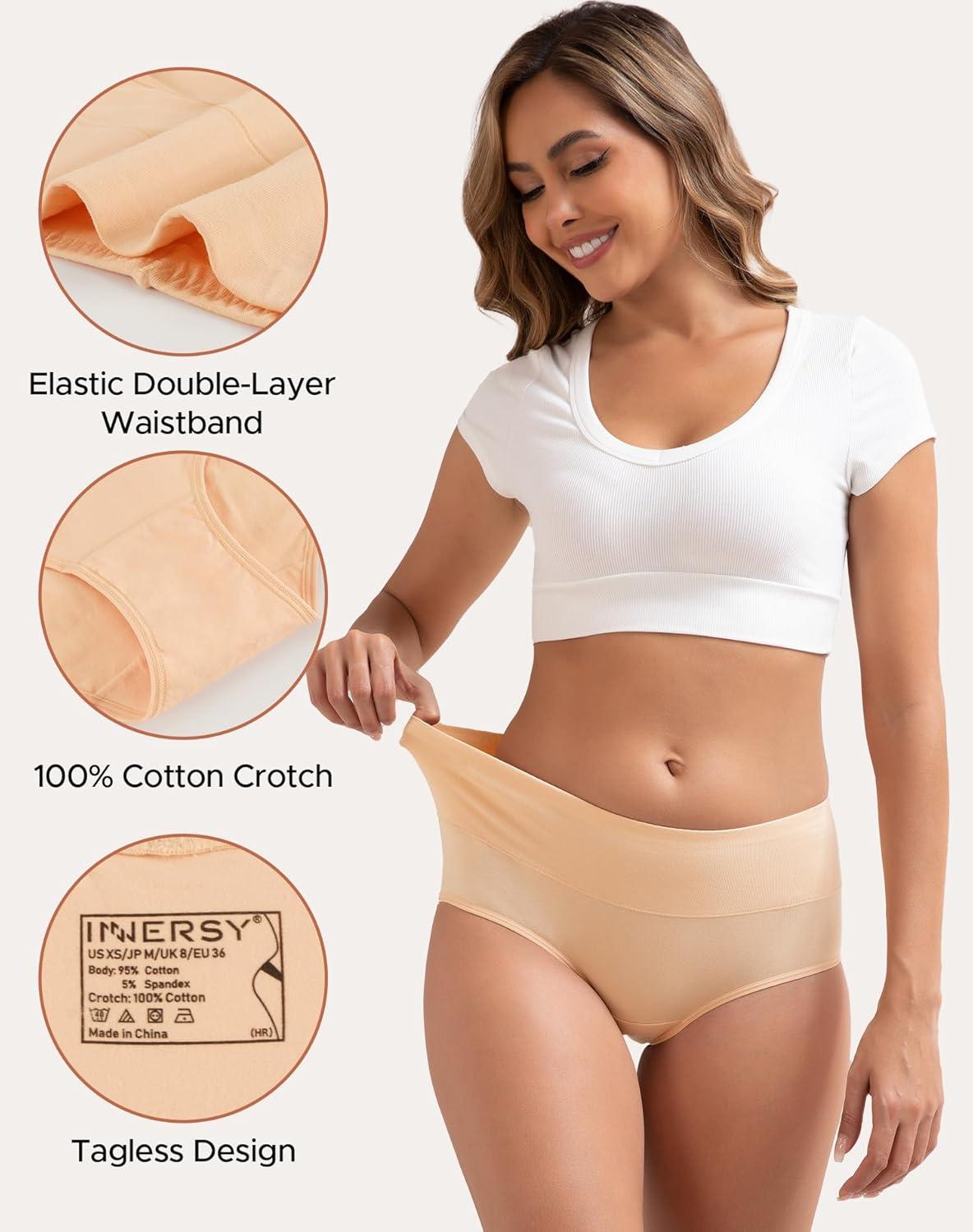 imageINNERSY Womens Cotton Underwear High Waist Ladies Briefs Full Coverage Panties 4PackNude
