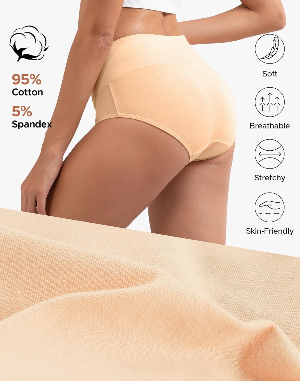 imageINNERSY Womens Cotton Underwear High Waist Ladies Briefs Full Coverage Panties 4PackNude