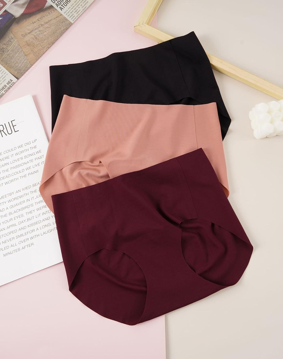 imageINNERSY Womens Seamless No Show Hipster Panties Invisible Light Underwear 3PackRed Wine